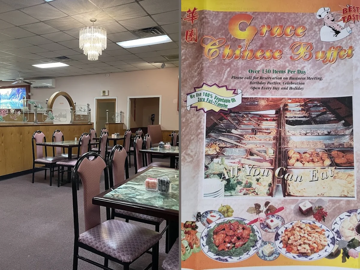 Buffet trays lined with hot Chinese dishes