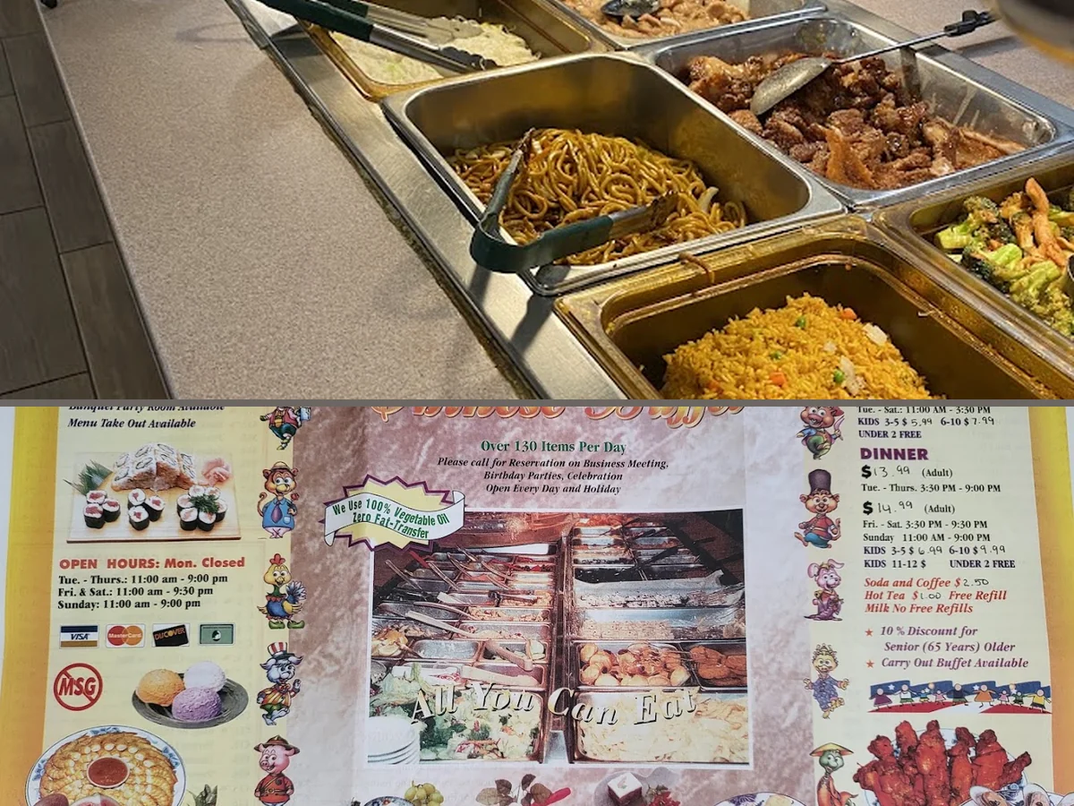 Buffet trays lined with hot Chinese dishes