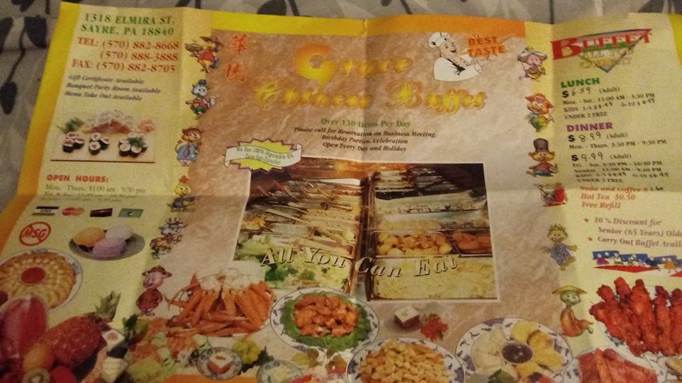 Menu page listing buffet choices